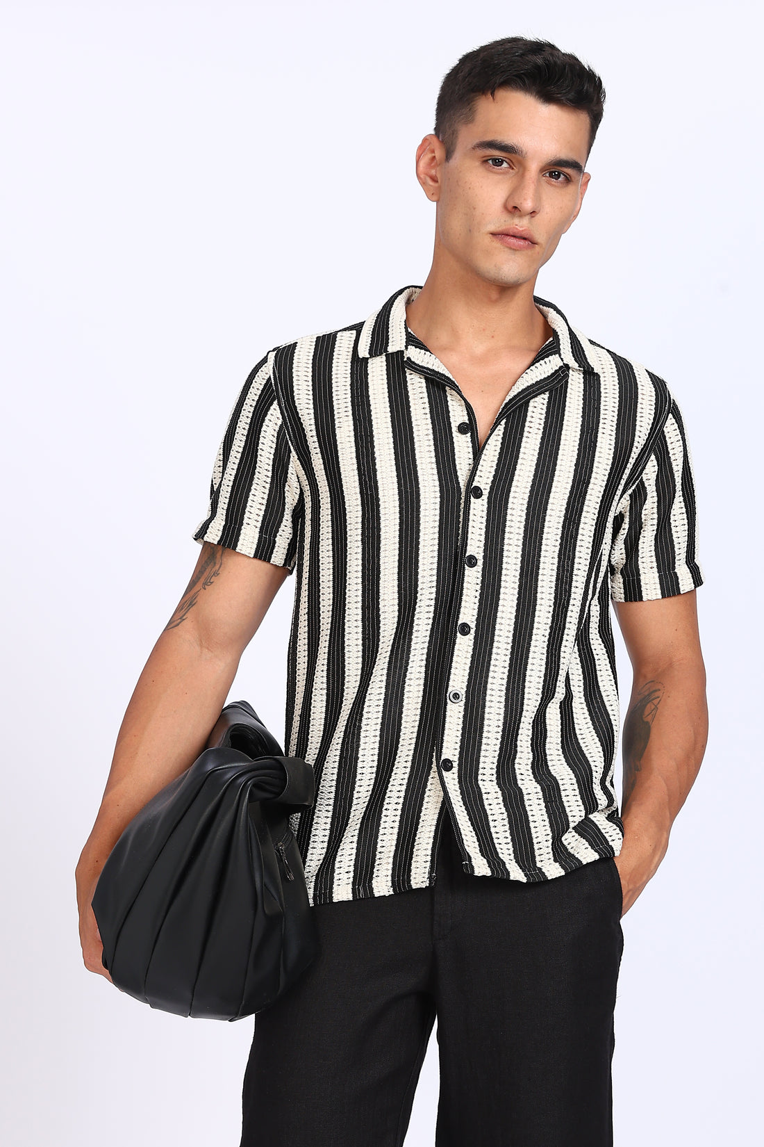 Black White Stripe Crochet Shirt
