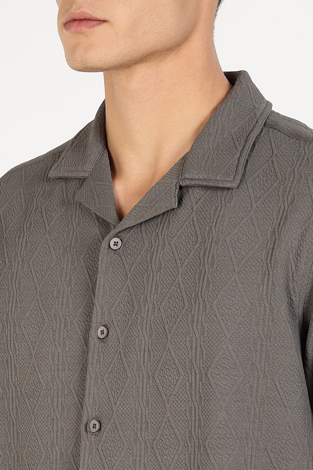 Grey Textured Half Shirt