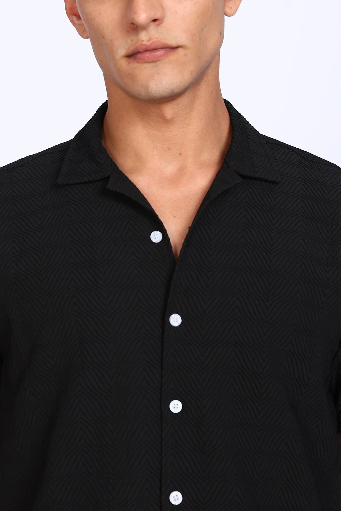 Black Textured Camp Half Shirt