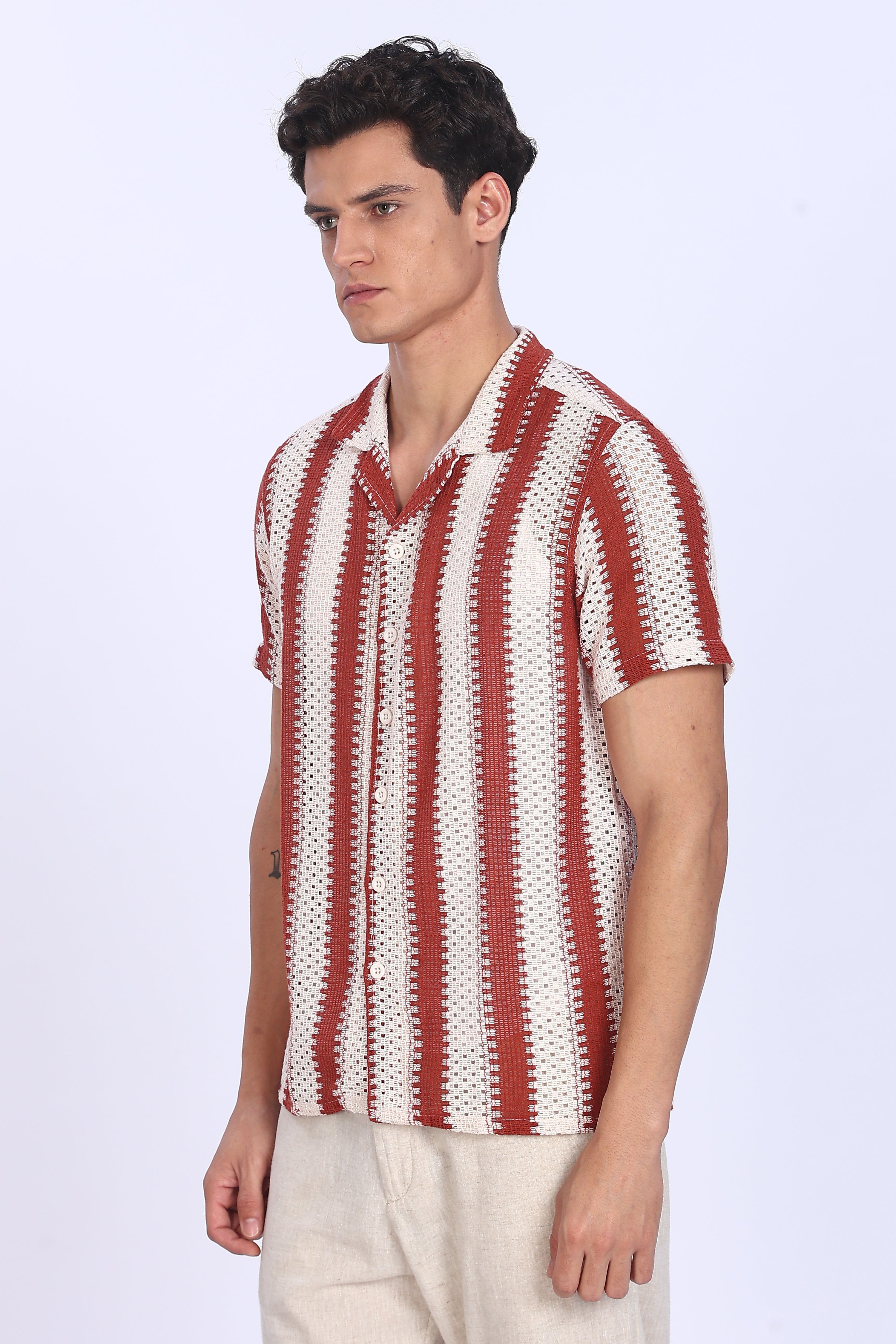 Red Stripe Crochet Shirt