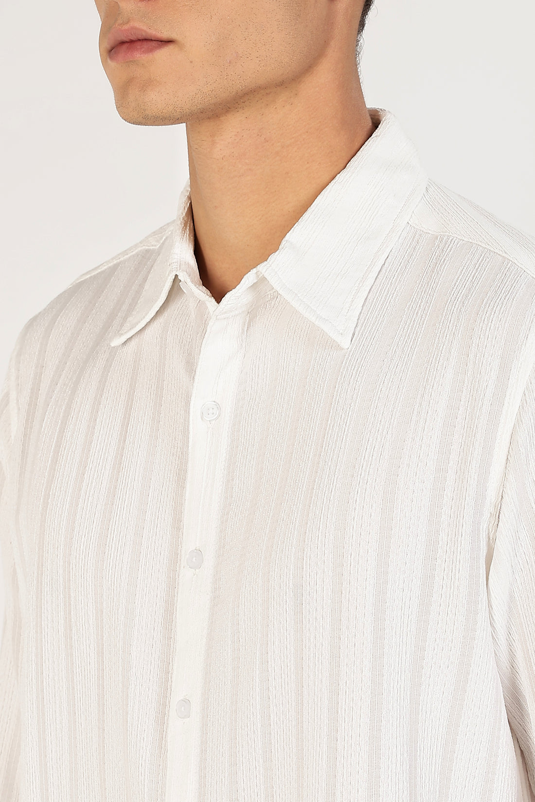 White Texture Pinstripe Shirt