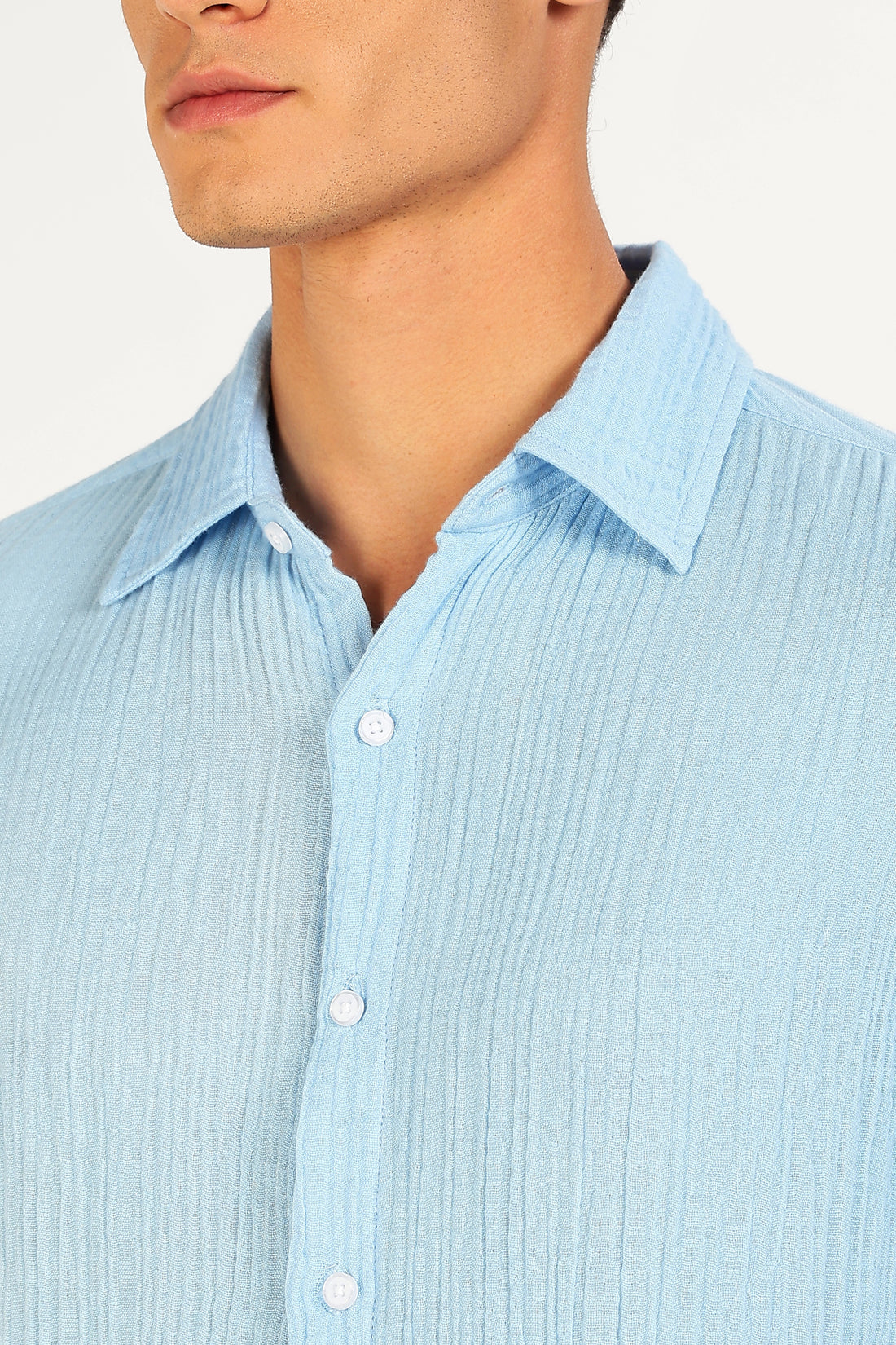 Sky Blue Gauze Cotton Texture Shirt