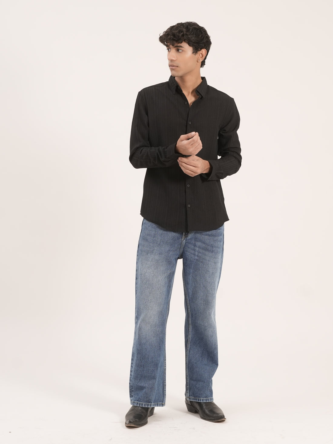 Black Textured Lightweight Full Sleeve Shirt